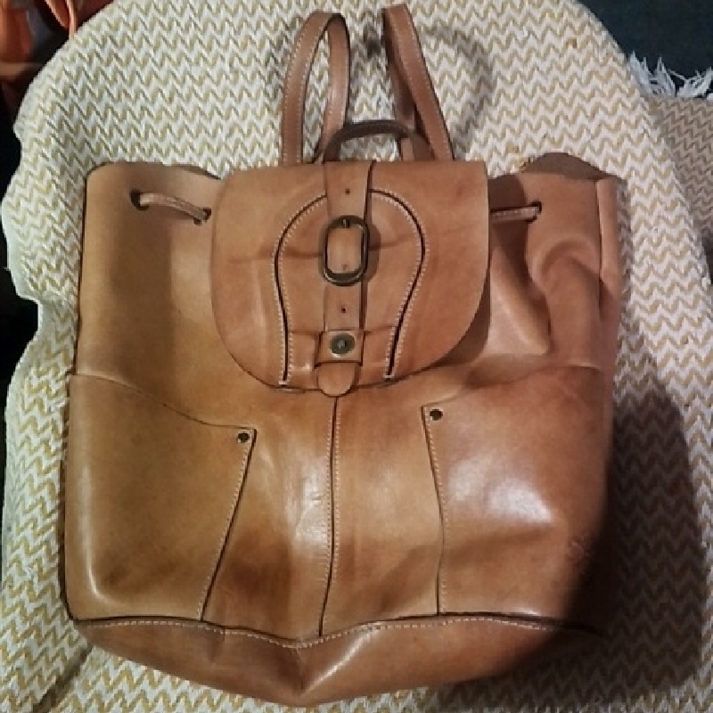 Patricia Nash Cognac Leather Drawstring Backpack Tote